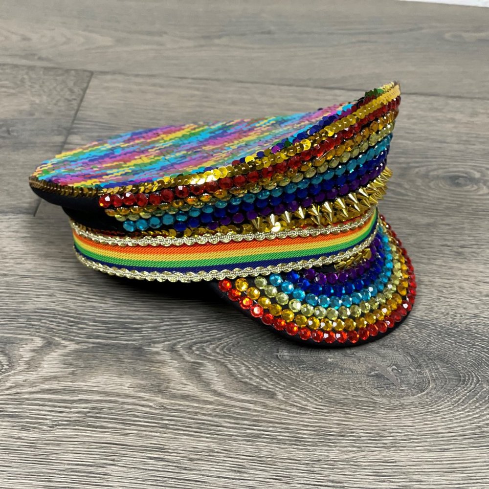 RAINBOW PRIDE SEQUIN CAPTAIN HAT - NWT! - Picture 11 of 16
